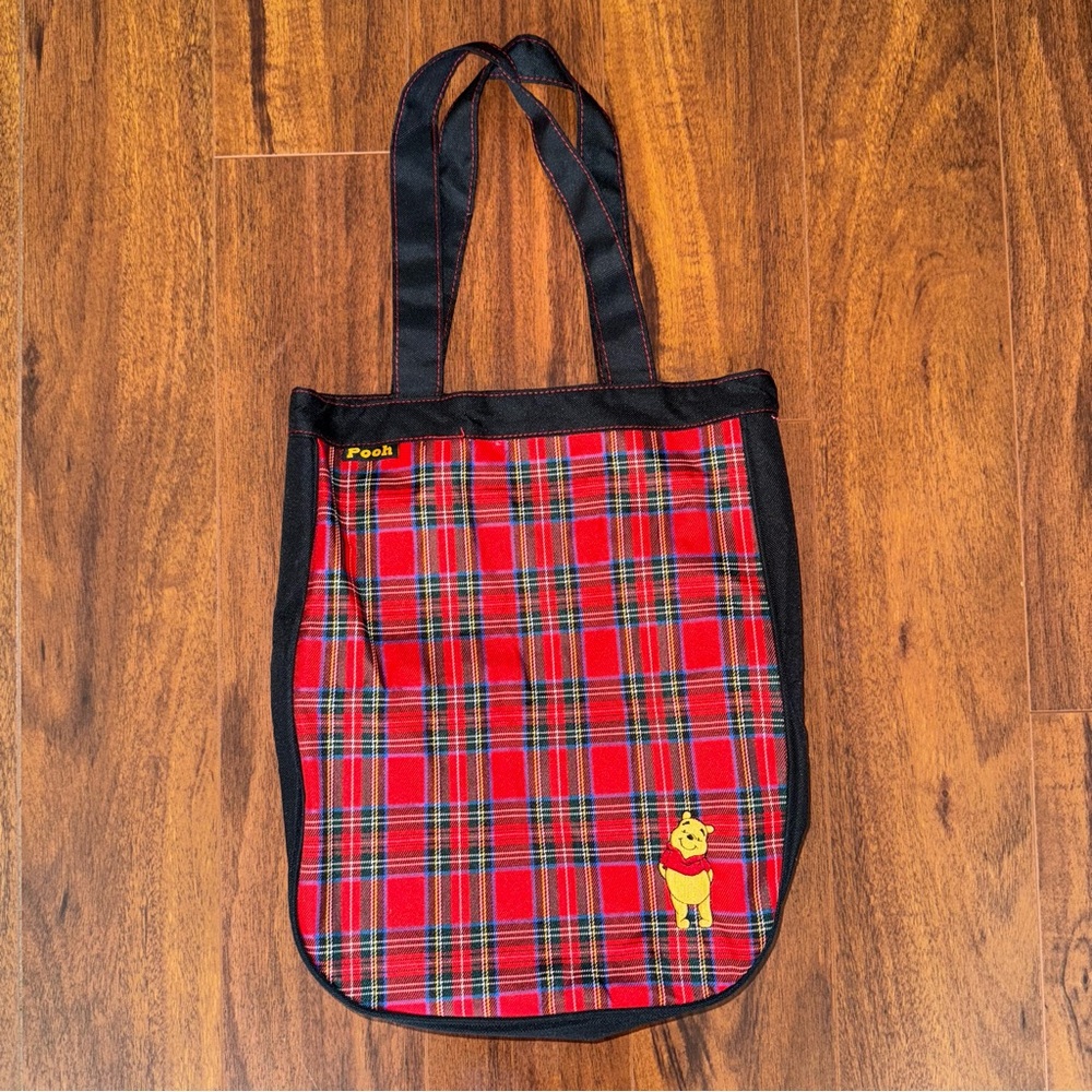 Vintage Disney Winnie the Pooh Plaid Tote Bag Red Tartan Shoulder Bag Y2K